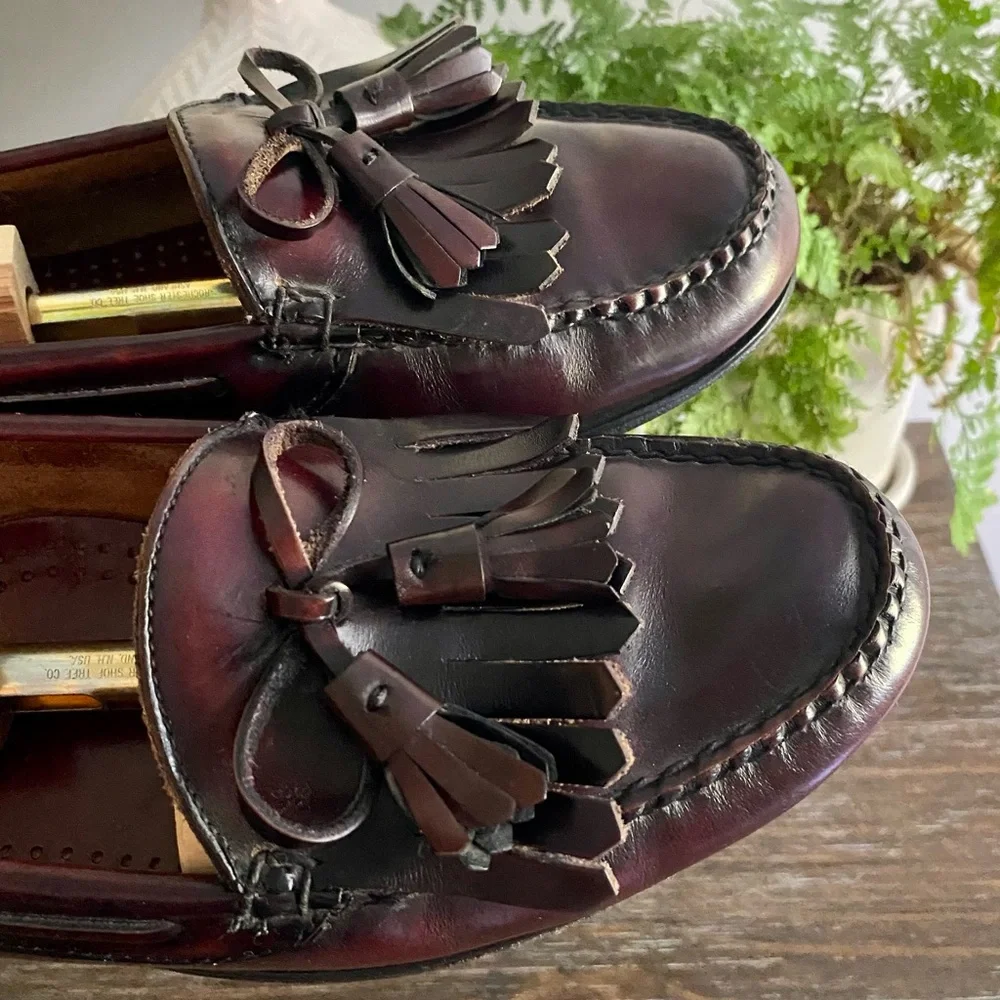 Cole Haan Mens 10D Pinch Tassel Leather Loafer Burgundy Business‎ Casual Shoes